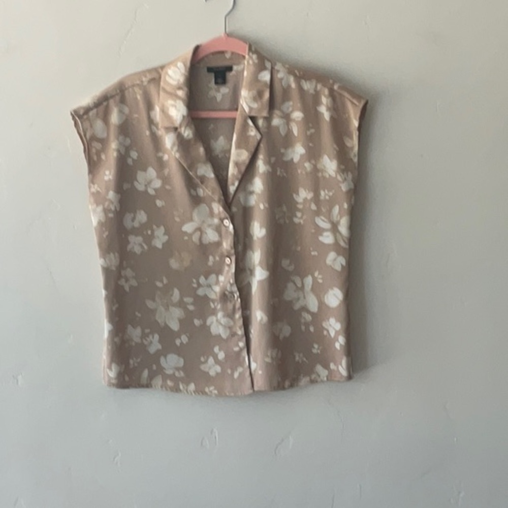 Halogen Tan Boxy Button Down Shirt with Notched Collar